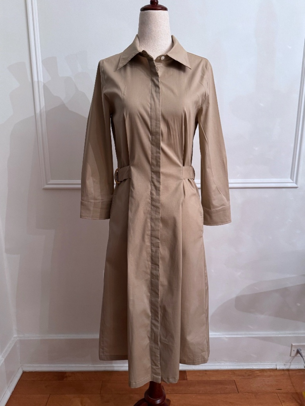 J.McLaughlin Khaki Side Tab Trench Shirtdress Cotton Stretch Sz XS
